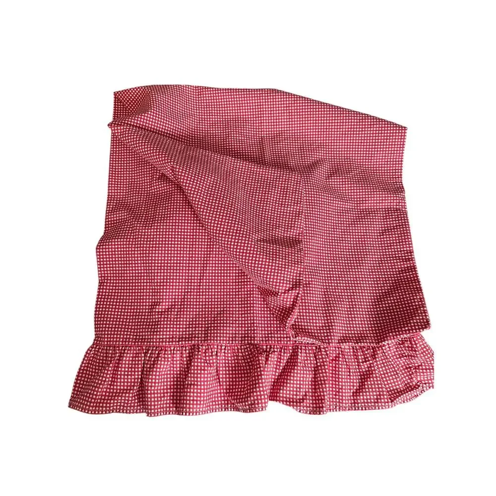 Vintage Ralph Lauren Gingham Checked Red White Ruffled Pillowcases Set of 2 King